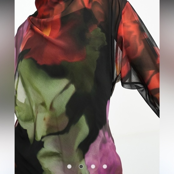 NWT ASOS DESIGN chiffon maxi dress blurred floral print with turtleneck size 8 - Picture 4 of 12